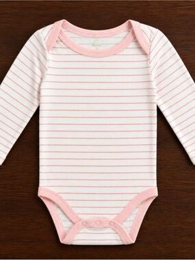 Milkberry Baby Girl 0-3M Pink White Stripe Bamboo Long Sleeve Bodysuit